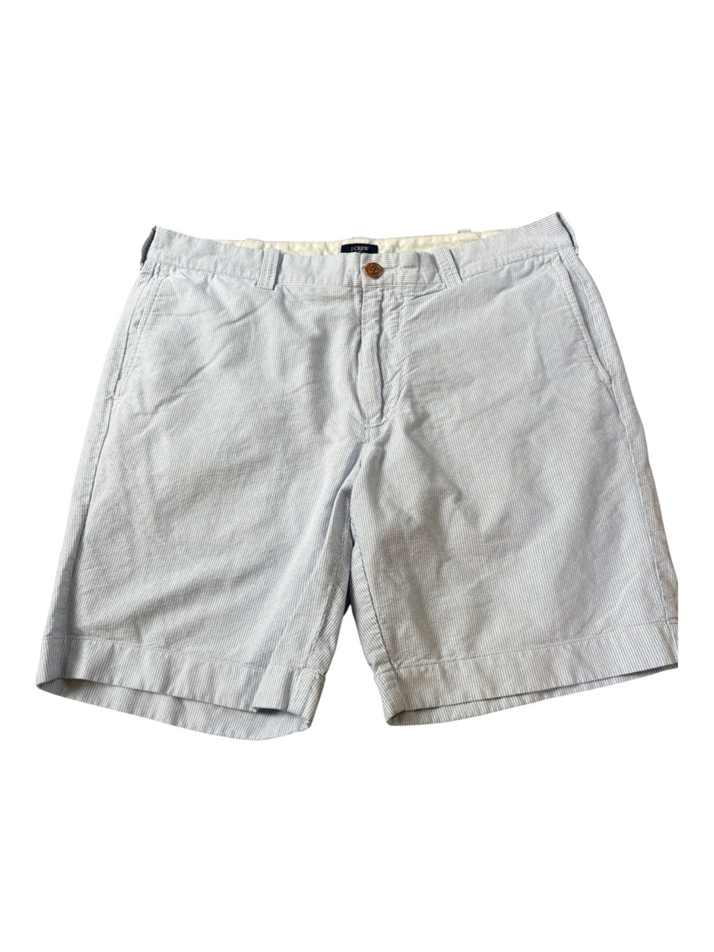 J. Crew Sunwashed Oxford Blue and White Striped Shorts. Size 34